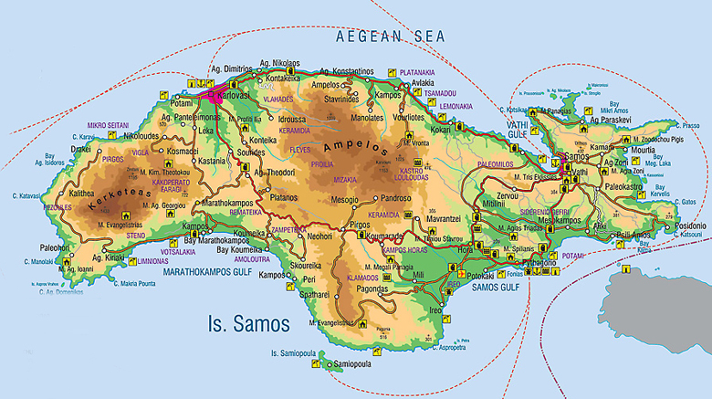 map mao of Samos Island Greece